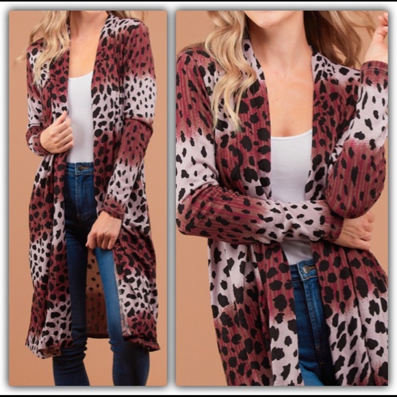 Tops - Avery- red pink animal print cardigan